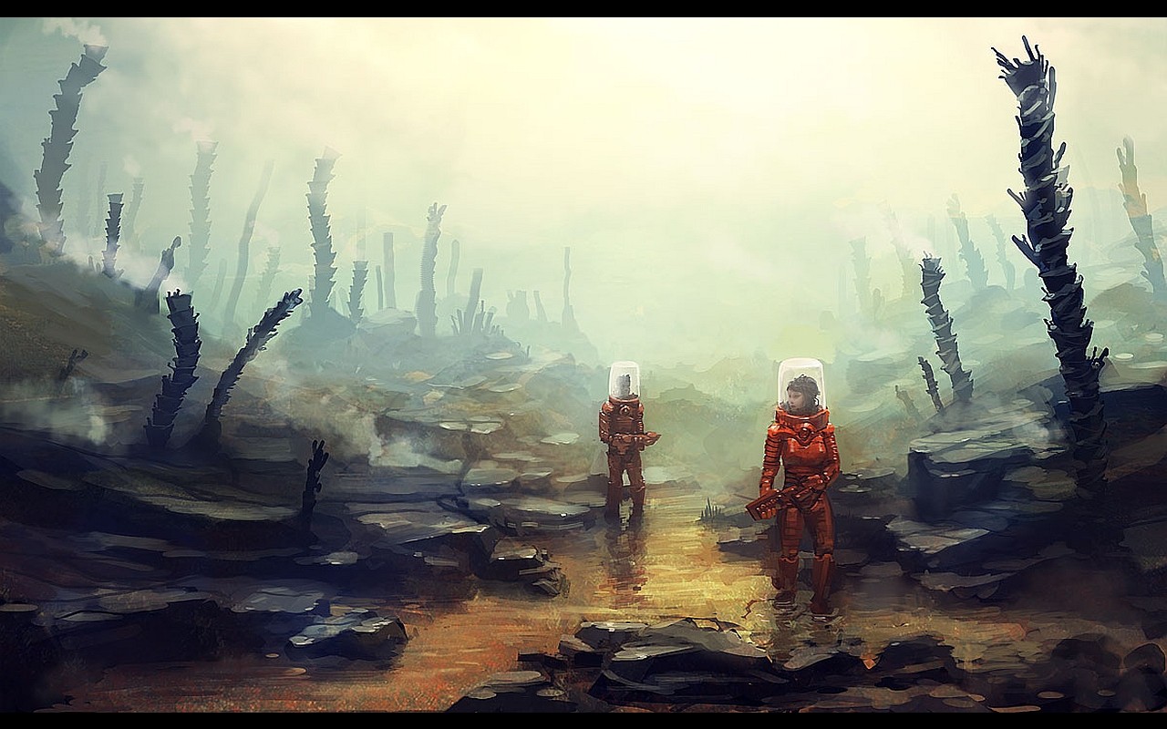 Explorers on alien planet
