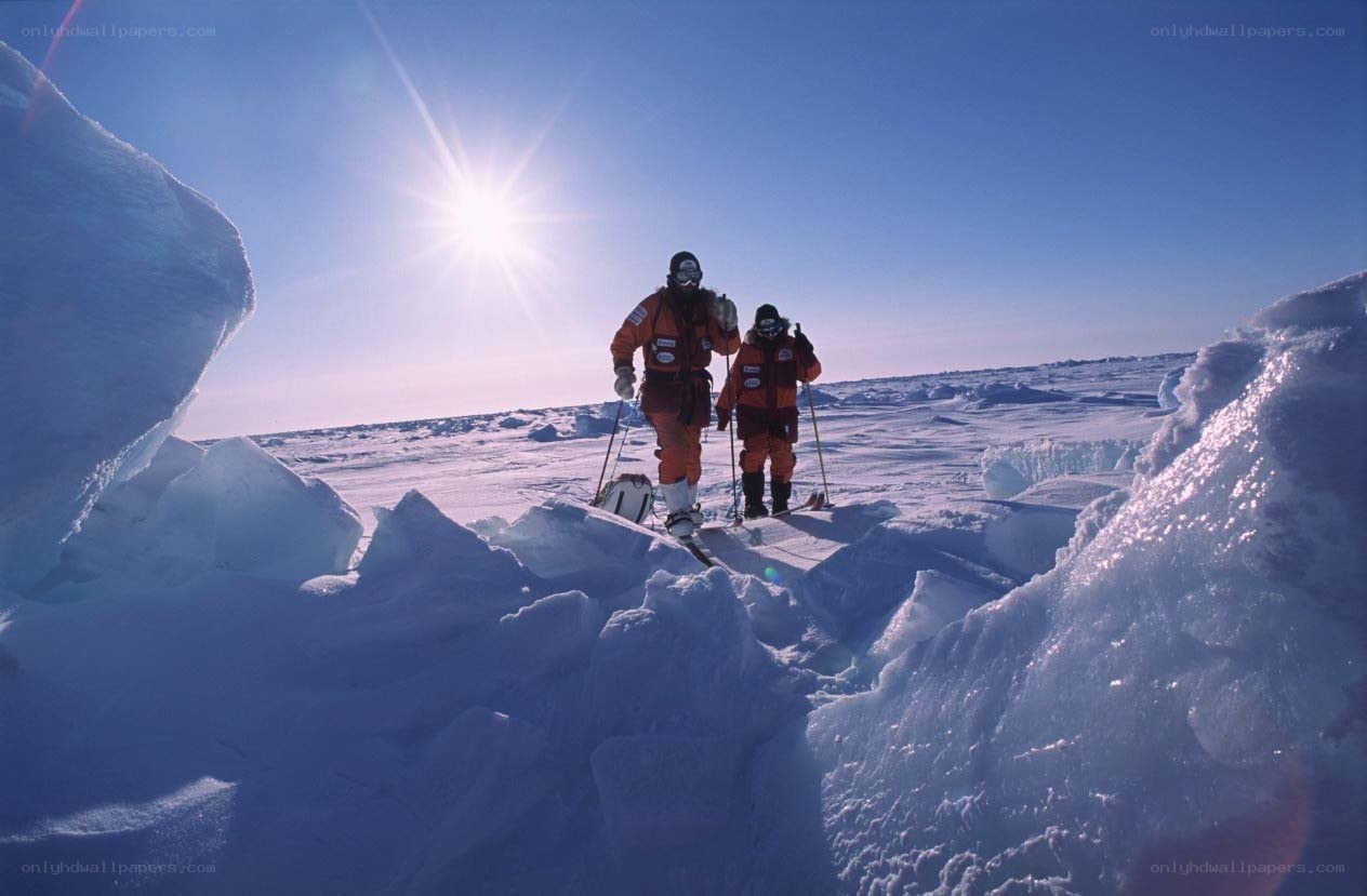 Explorers on an icy landscape