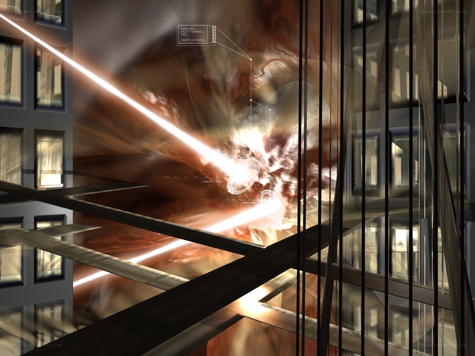 Explosion in a futuristic building