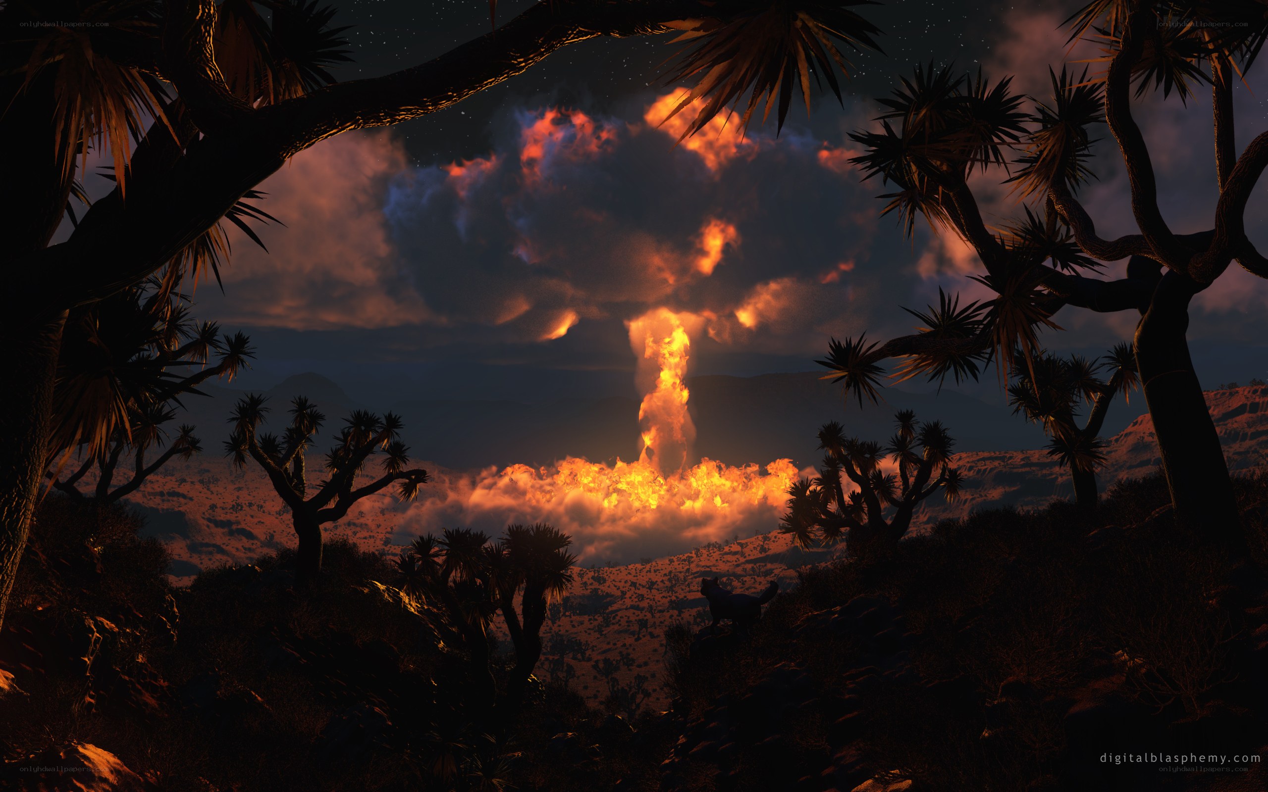 Explosion in desert landscape