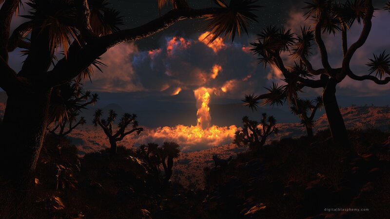 Explosion in desert landscape