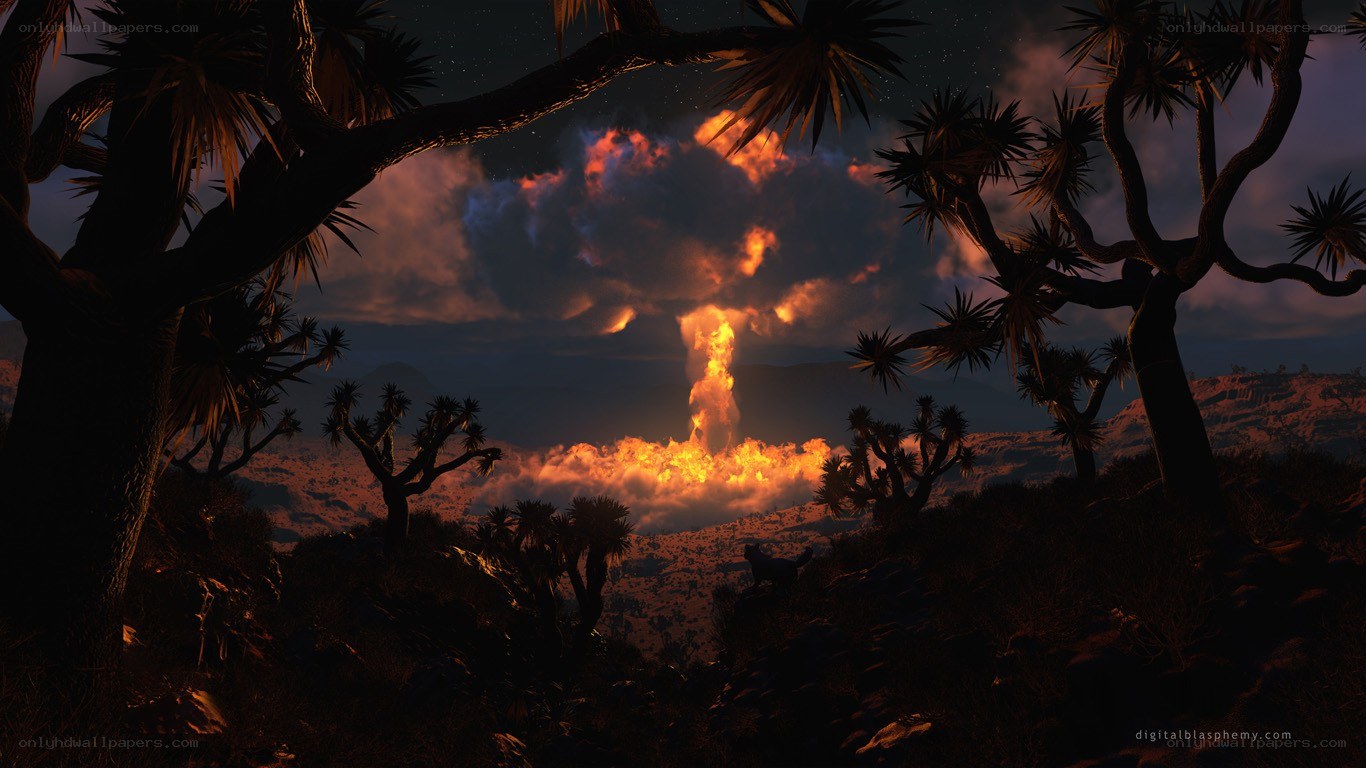 Explosion in desert landscape