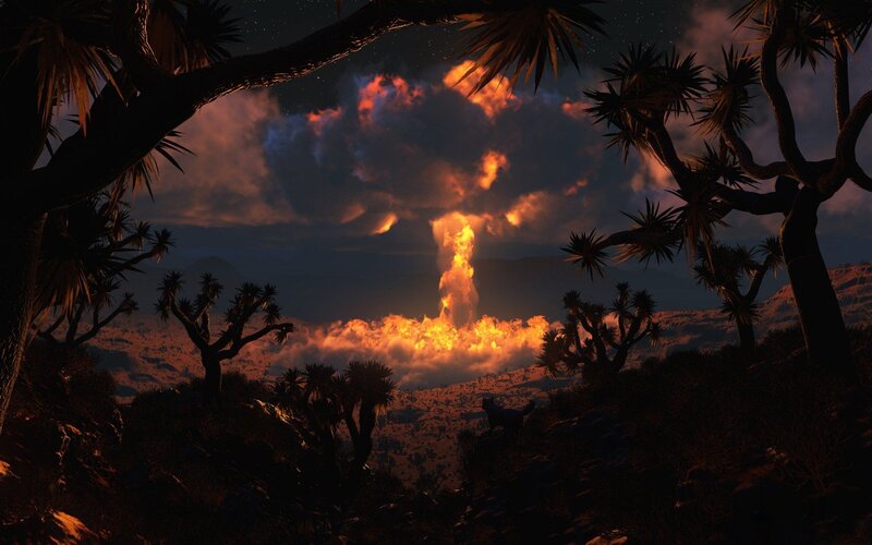 Explosion in Desert — Orange, Dramatic, Night, 3d Render
