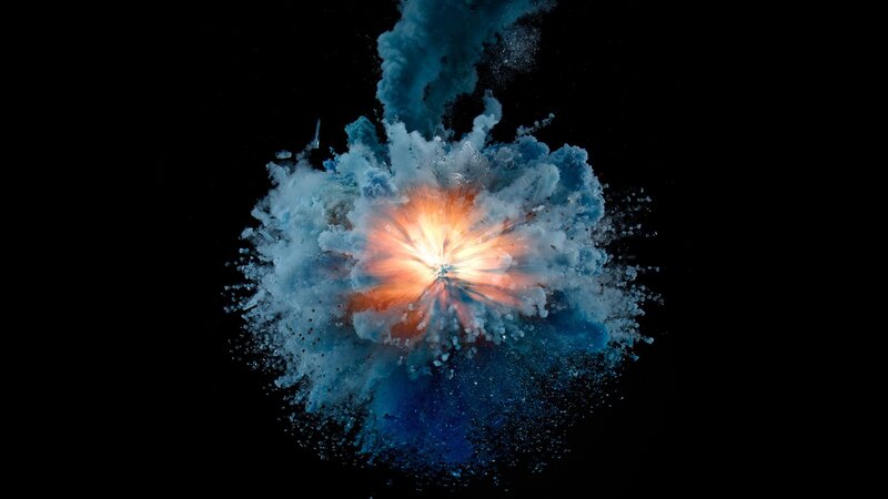 Explosion of Blue and White Particles