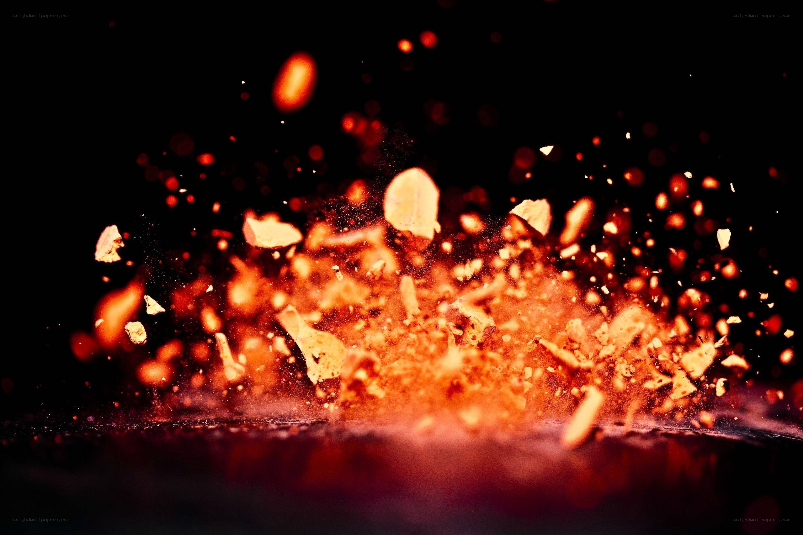 Explosion of orange fragments