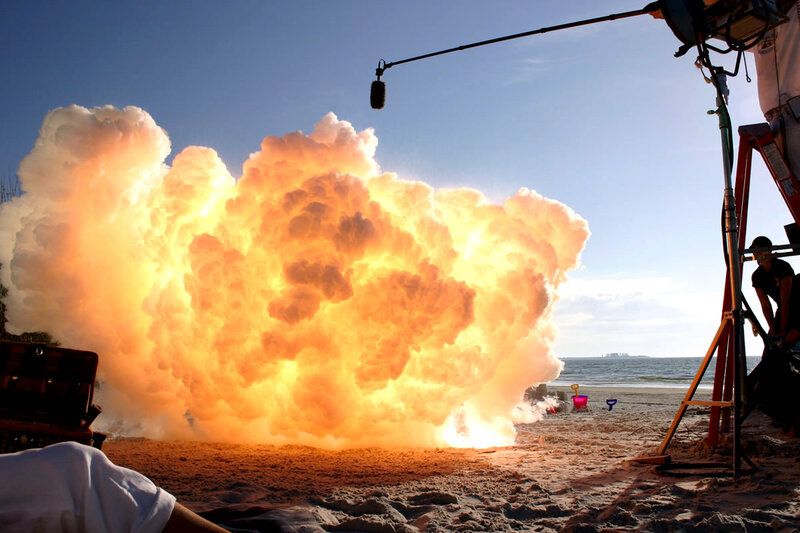 Explosion on a beach during filming