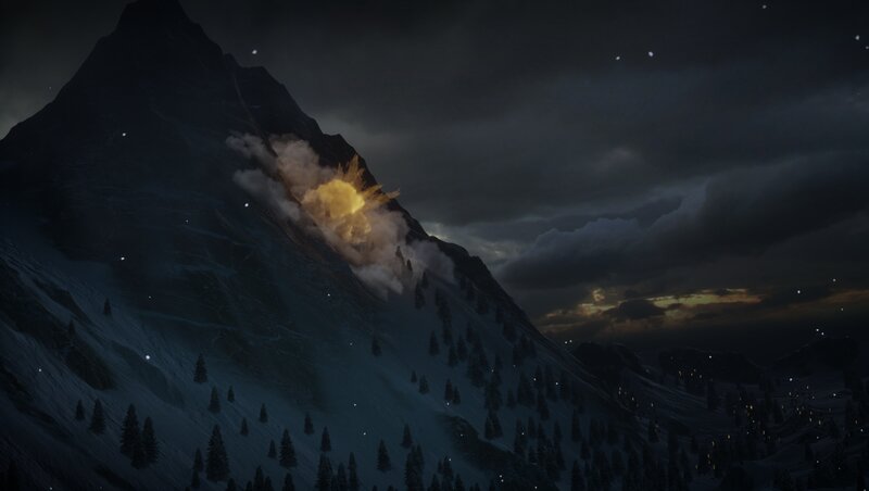 Explosion on Mountain Slope