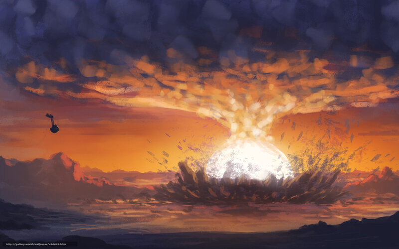 Explosion over mountainous landscape
