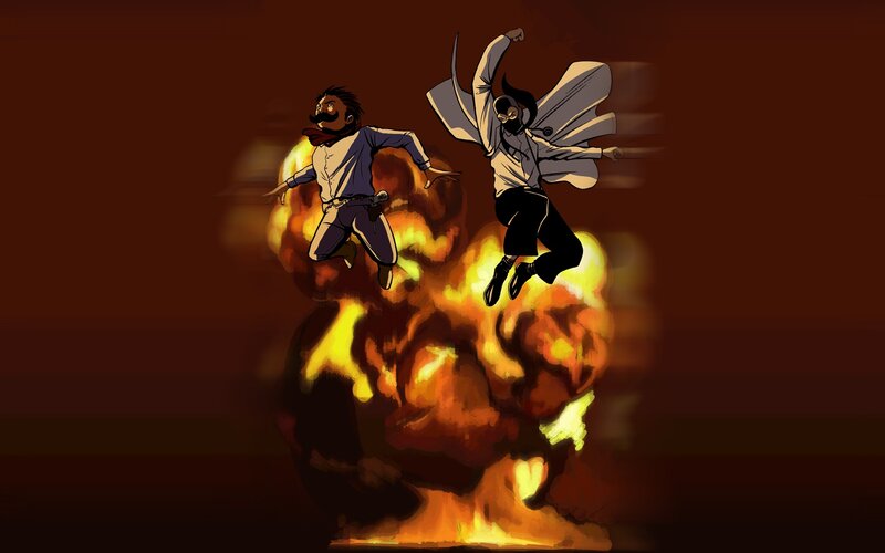 explosion with two characters
