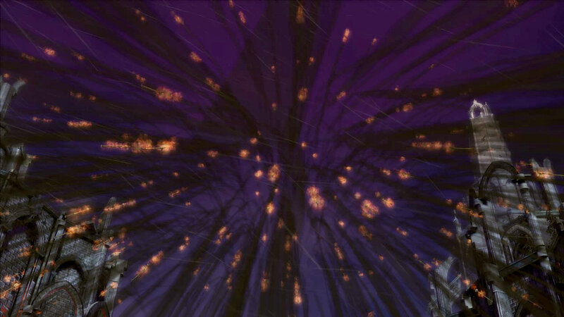 Explosive cathedral scene