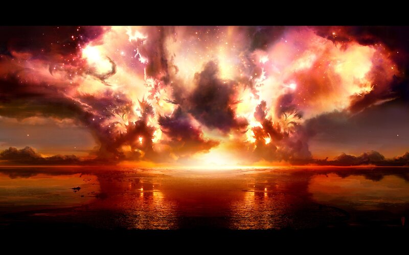 Explosive Nebula over Water — Orange
