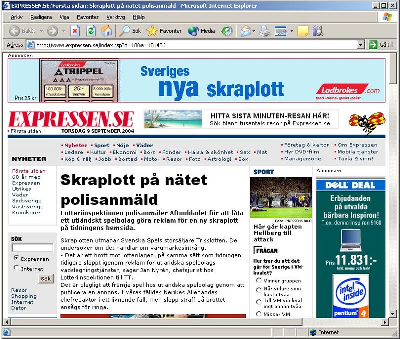 Expressen website screenshot