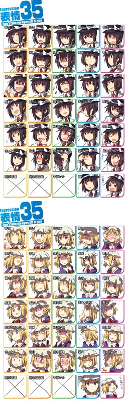 Expression sheet for two anime characters