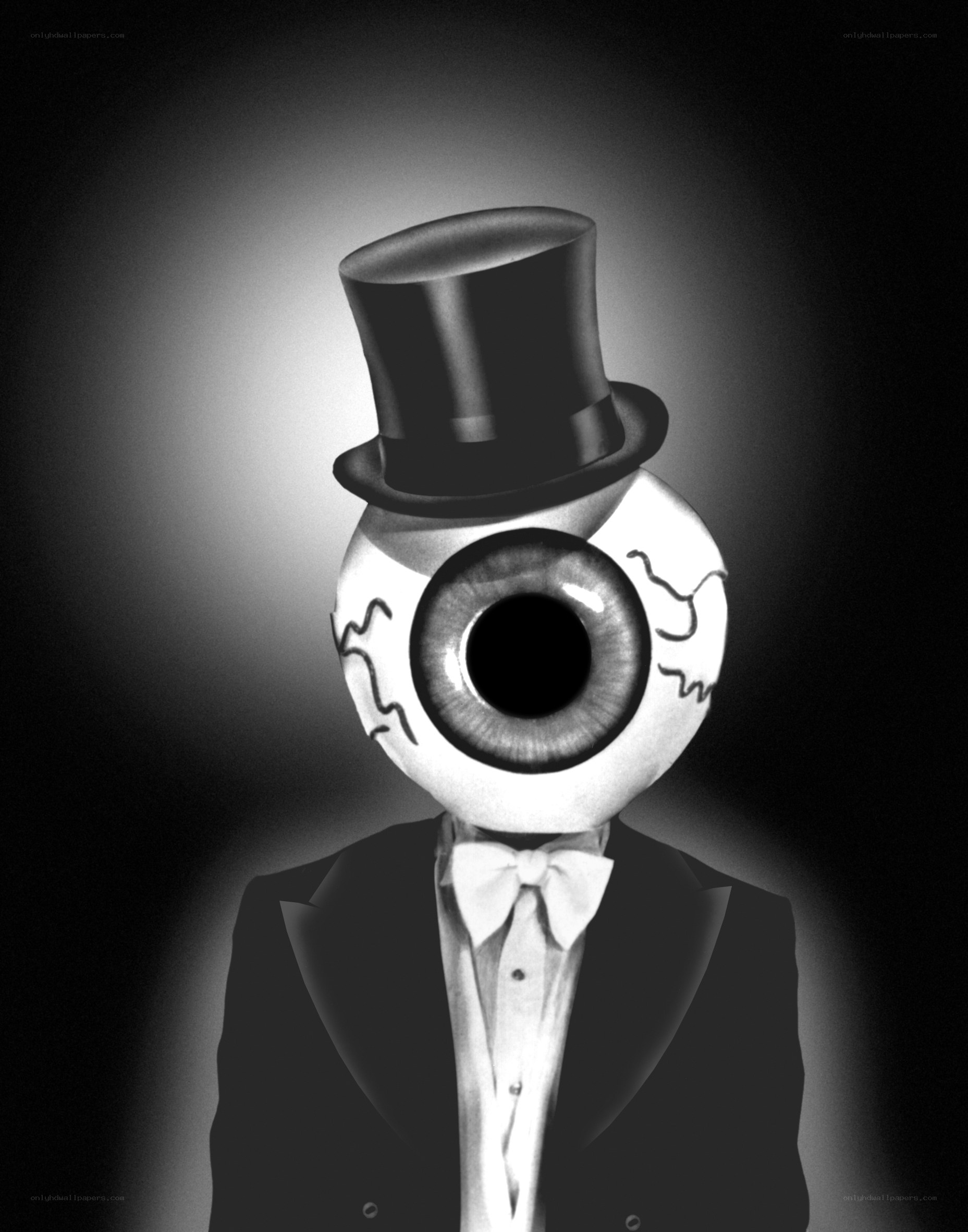 eye-headed man in tuxedo
