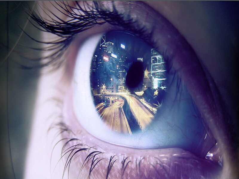 Eye Reflecting Cityscape — Blue