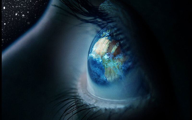 Eye Reflecting Earth — Blue, Dramatic, Night, Digital Art