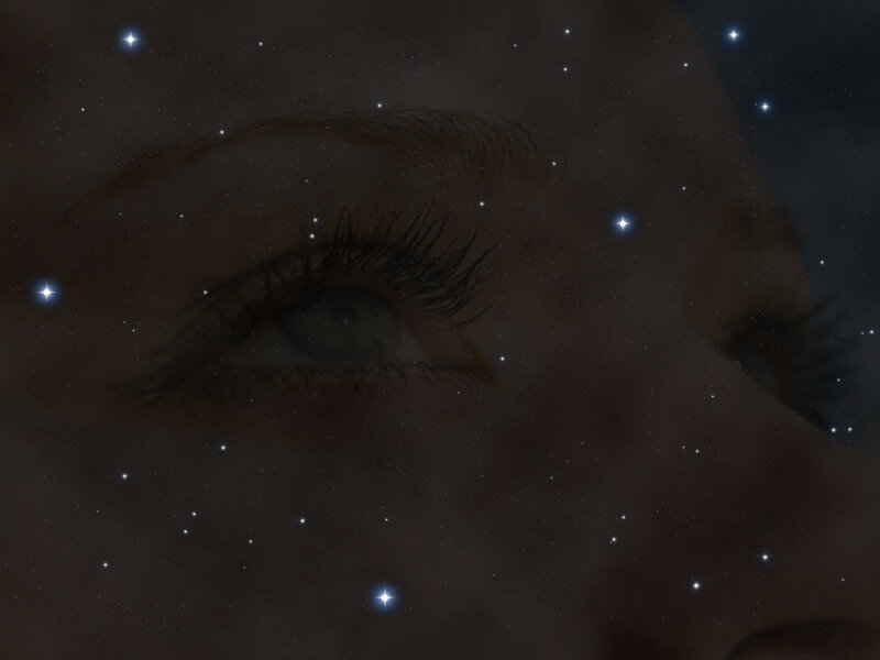 eye under starry sky