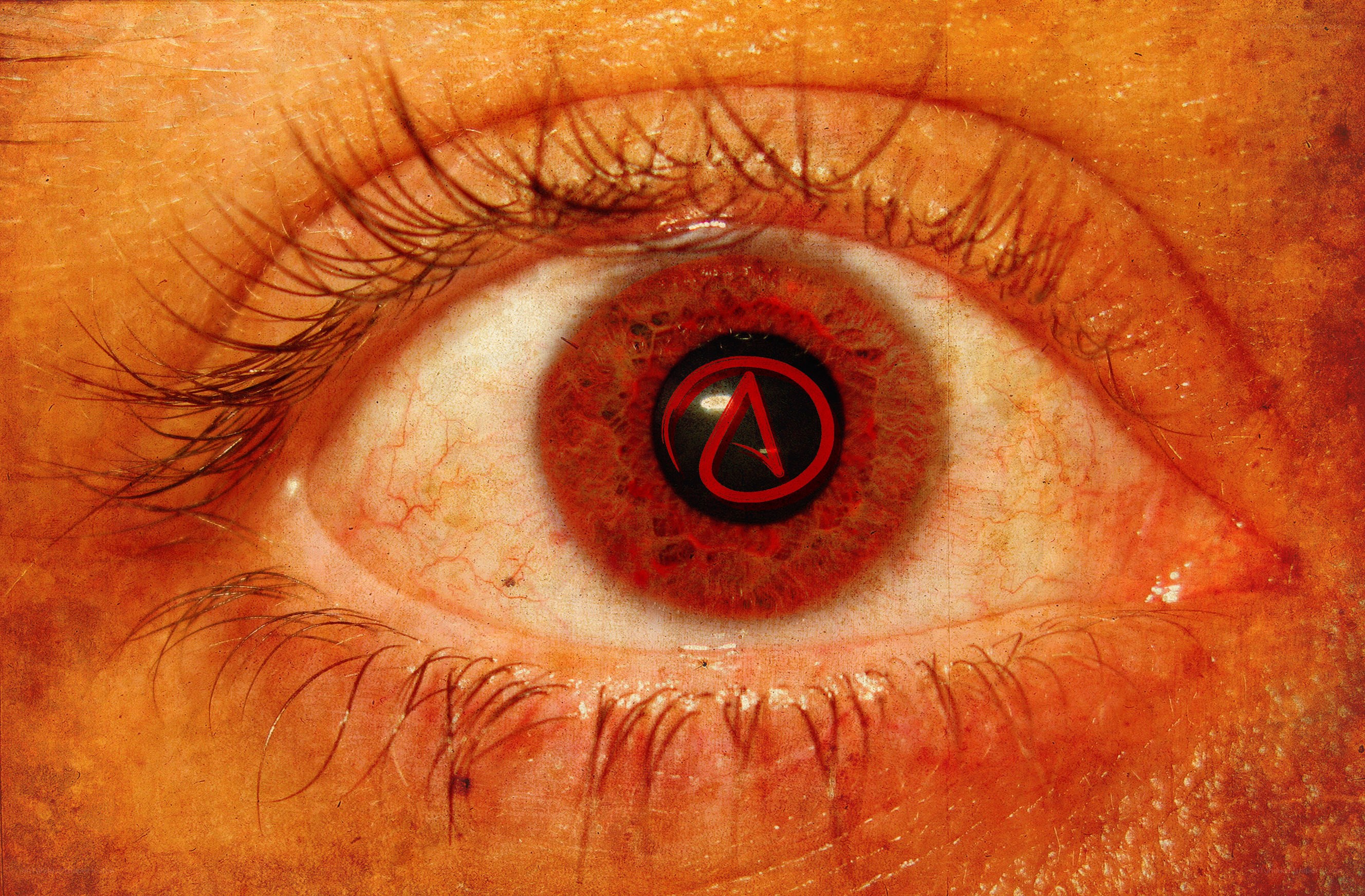 eye with atheist symbol
