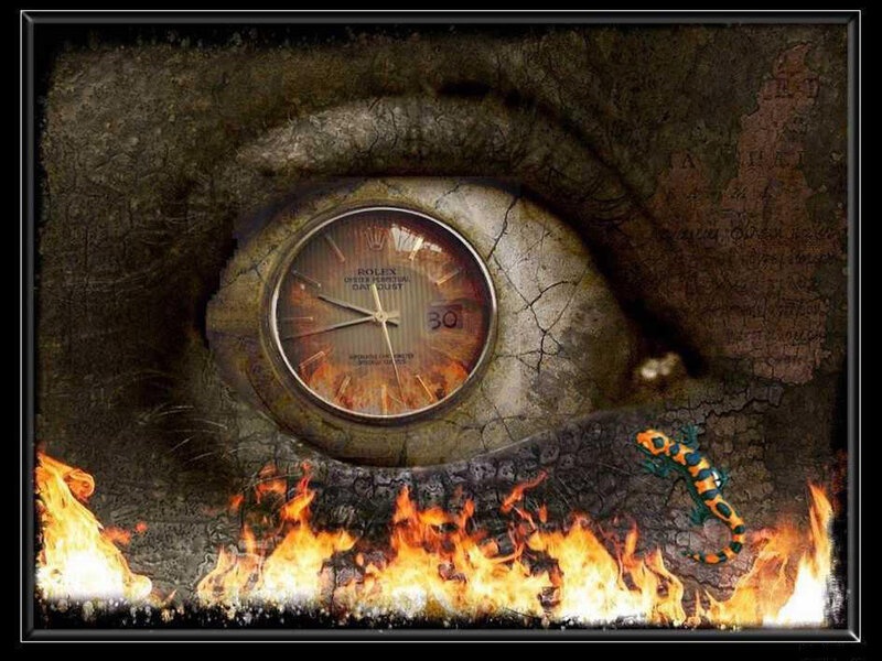 Eye with clock and fire