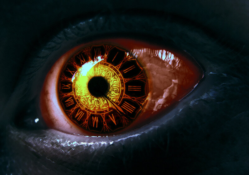 eye with clock in pupil