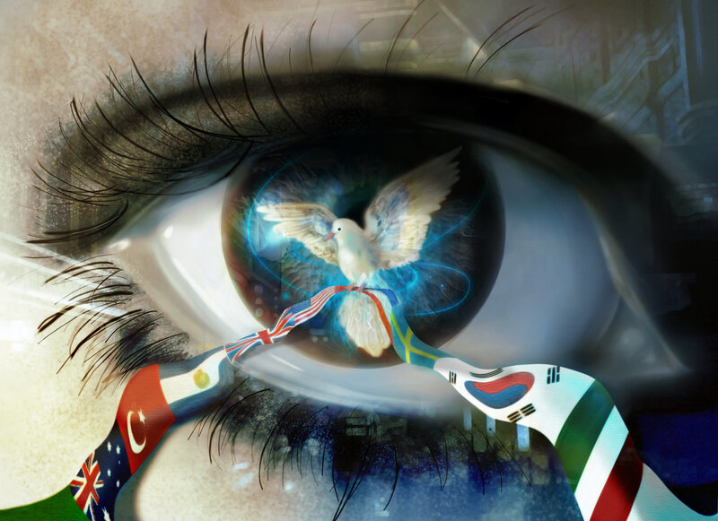 eye with dove and flags