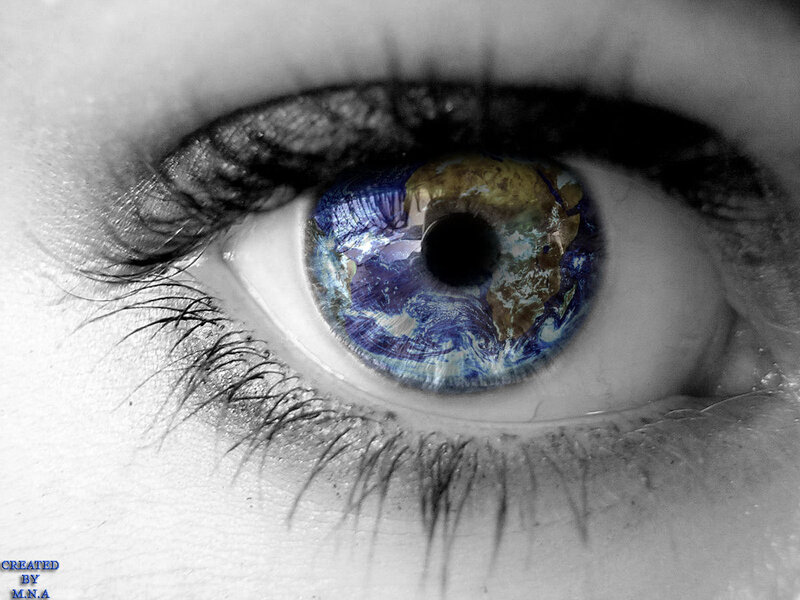 Eye with Earth Reflection — Blue, Dramatic, Digital Art, Iris
