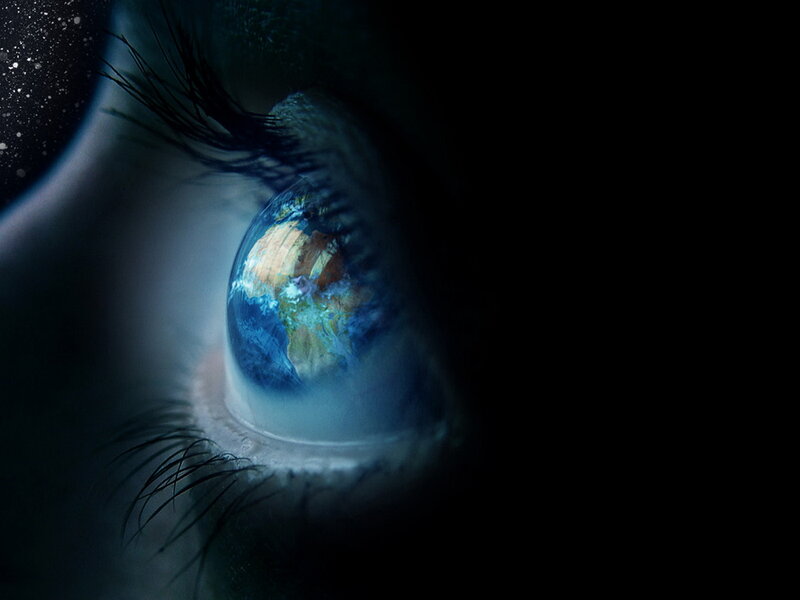Eye with Earth Reflection — Blue, Dramatic, Night