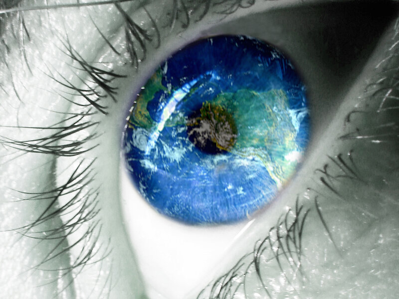 Eye with Earth Reflection — Blue, Dramatic, Photograph, Iris