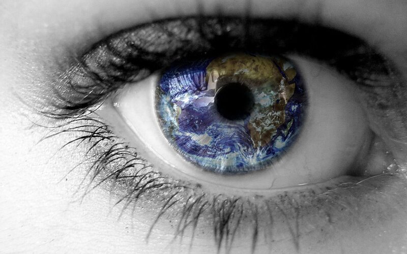 Eye with Earth Reflection — Blue, Dramatic, Photograph