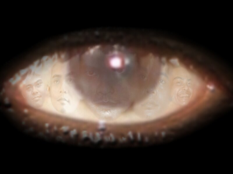 eye with faces reflection