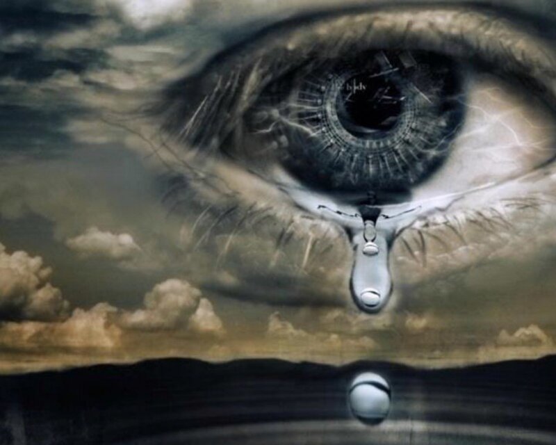 Eye with Falling Tear — Gray