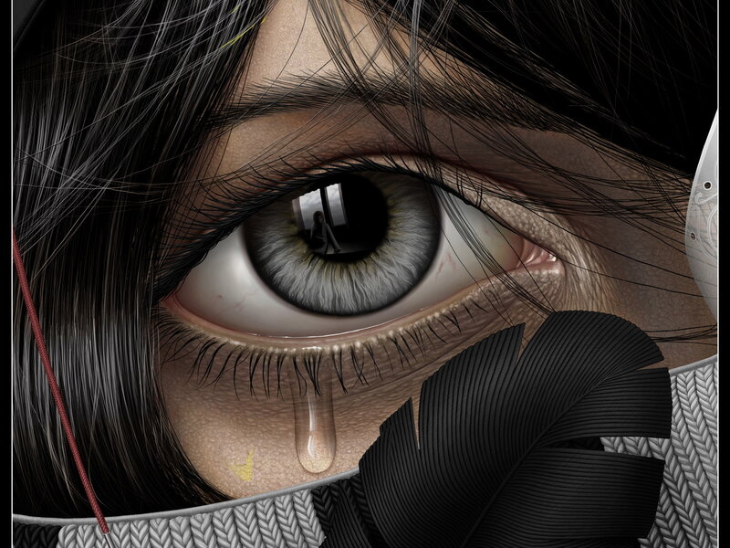 eye with feather and tear