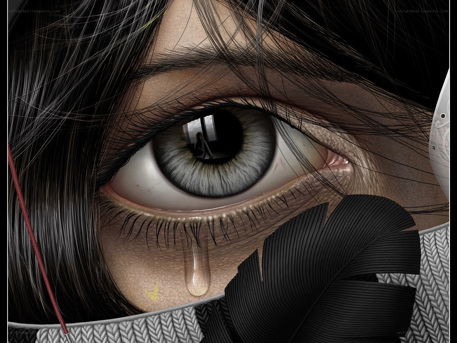 eye with feather and tear