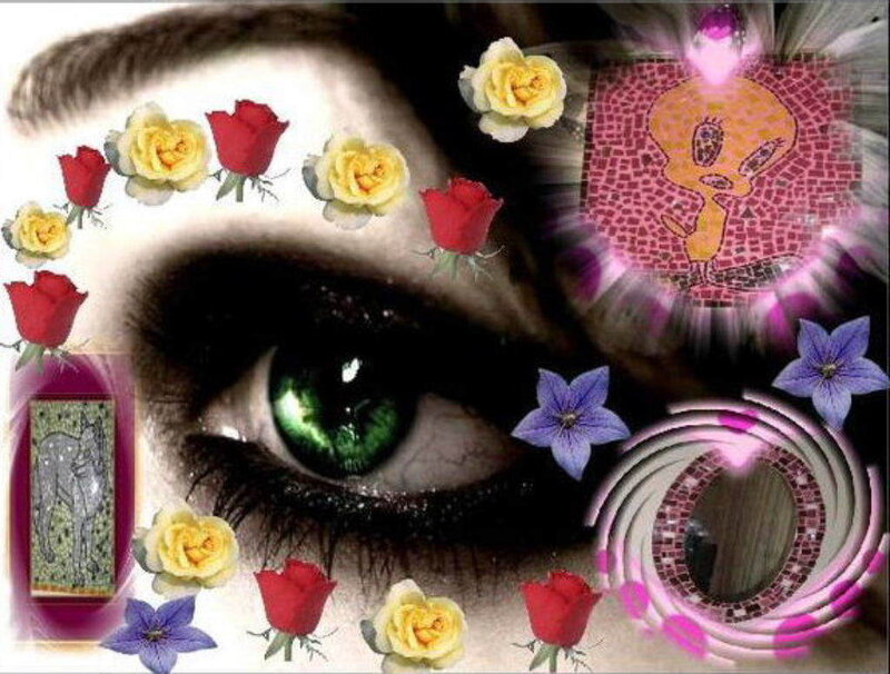 eye with flowers and cartoon