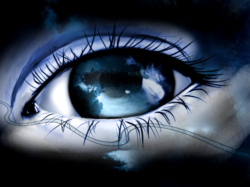 eye with forest reflection