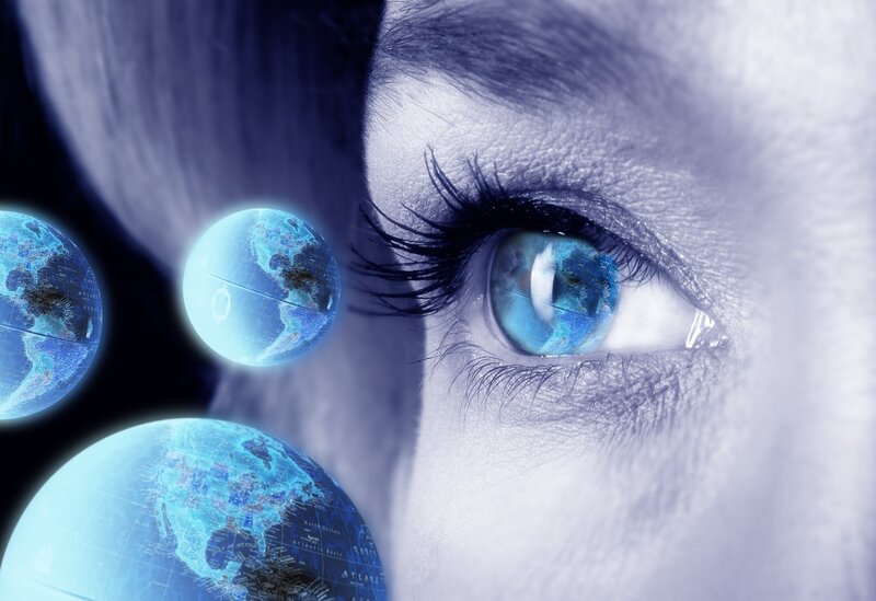 eye with globe reflections