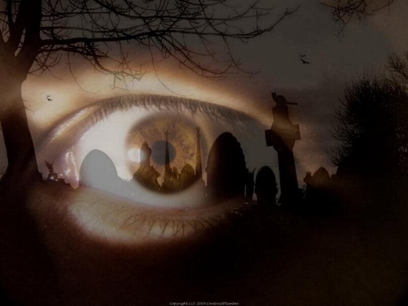 eye with graveyard scene