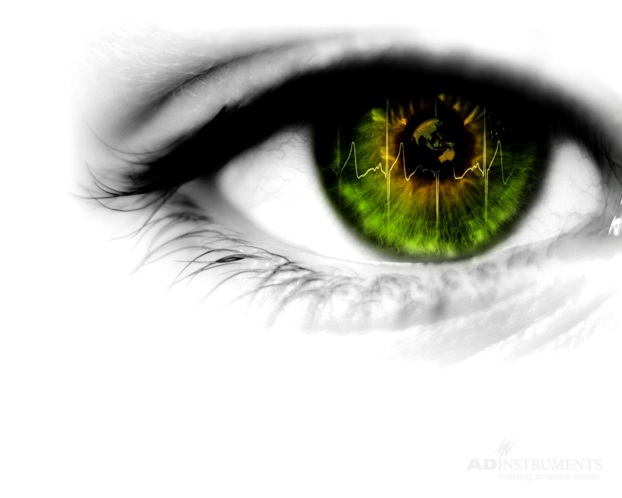 eye with green iris and earth