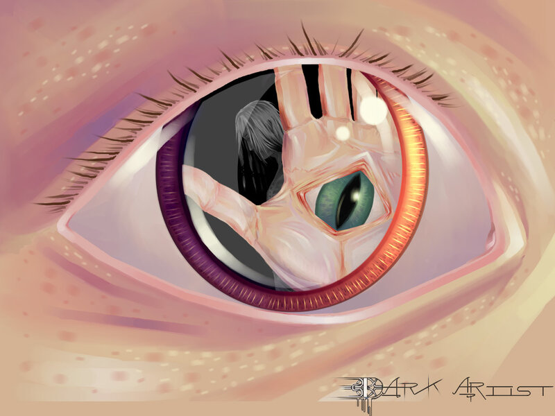 eye with hand reflection