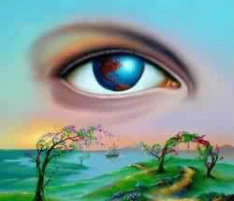eye with landscape reflection