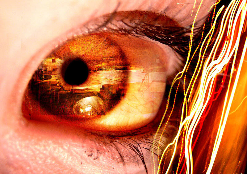 eye with light trails reflection