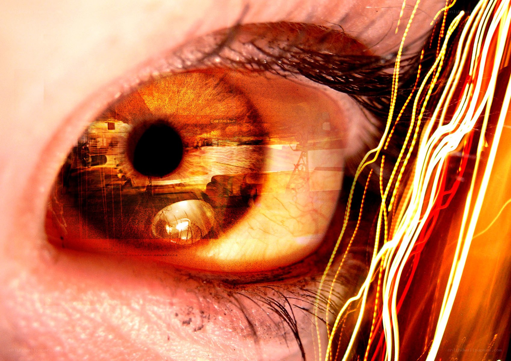 eye with light trails reflection
