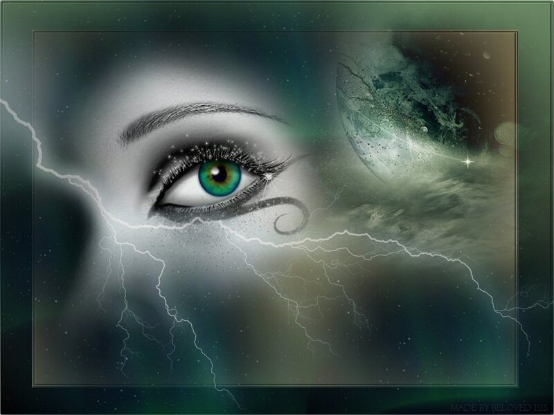 eye with lightning and planet