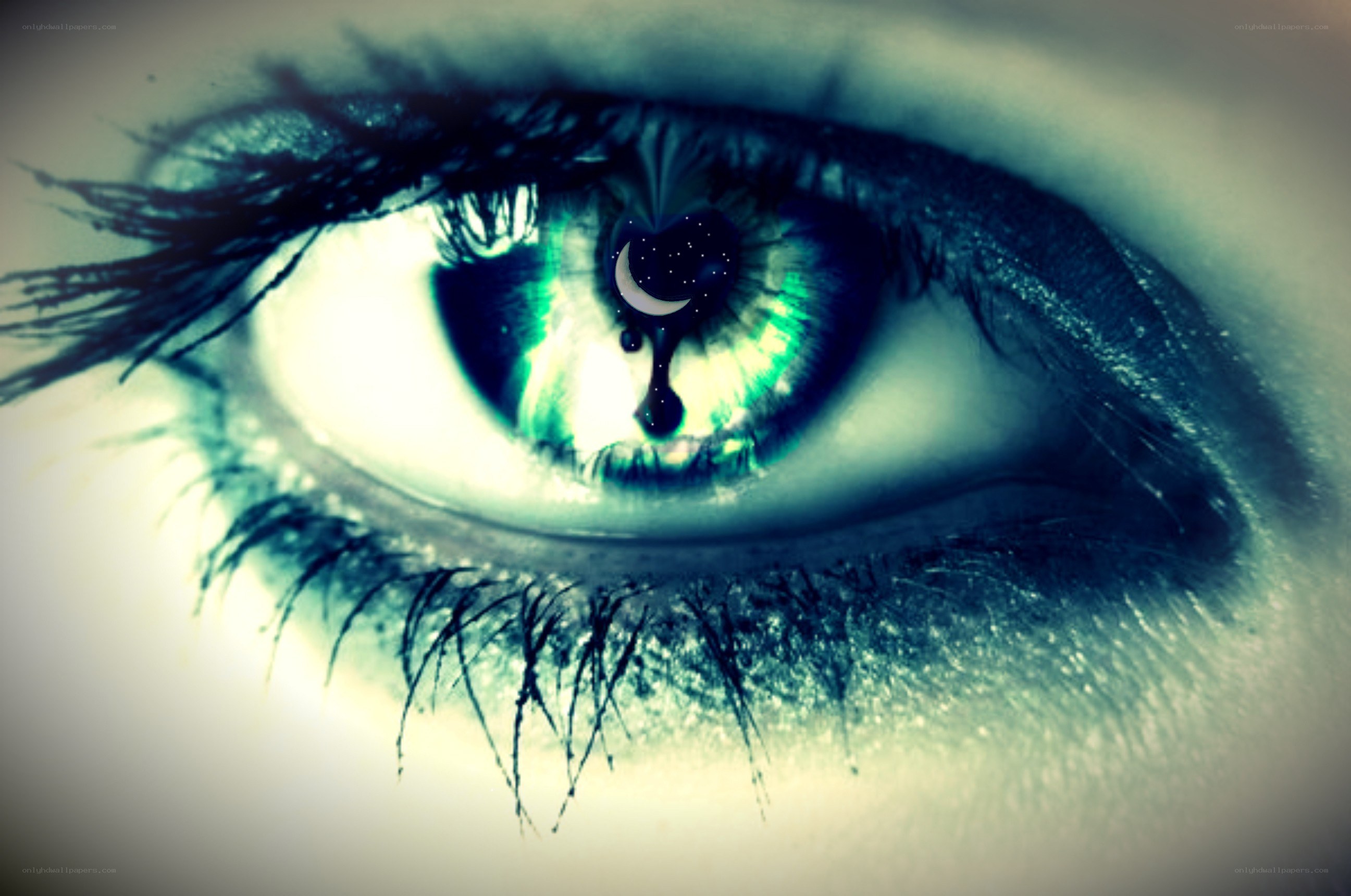eye with moon and stars