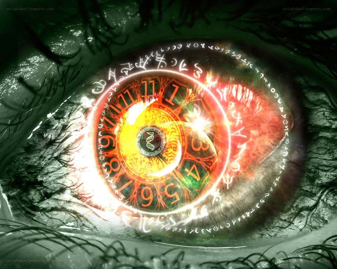 eye with mystical symbols