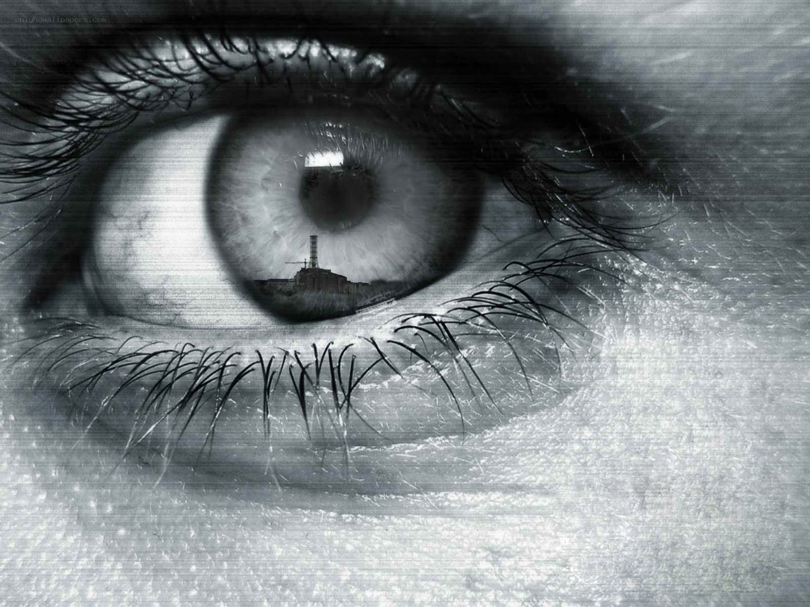 Eye with nuclear plant reflection