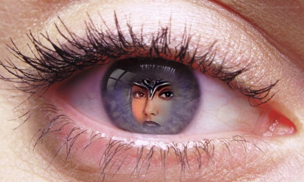 eye with reflection of character