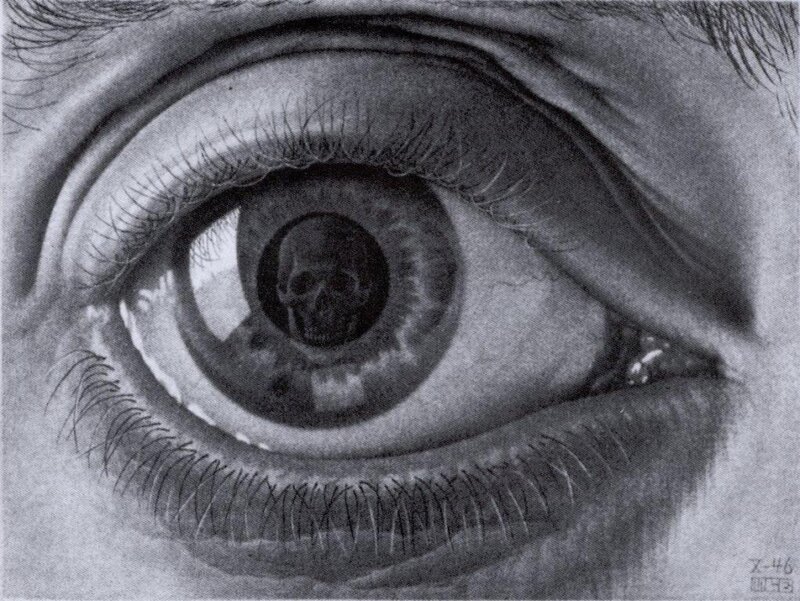 eye with skull reflection