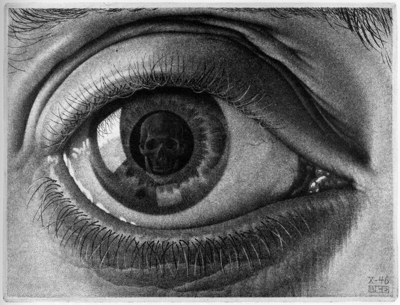 Eye with Skull Reflection — Black, Dramatic, Illustration