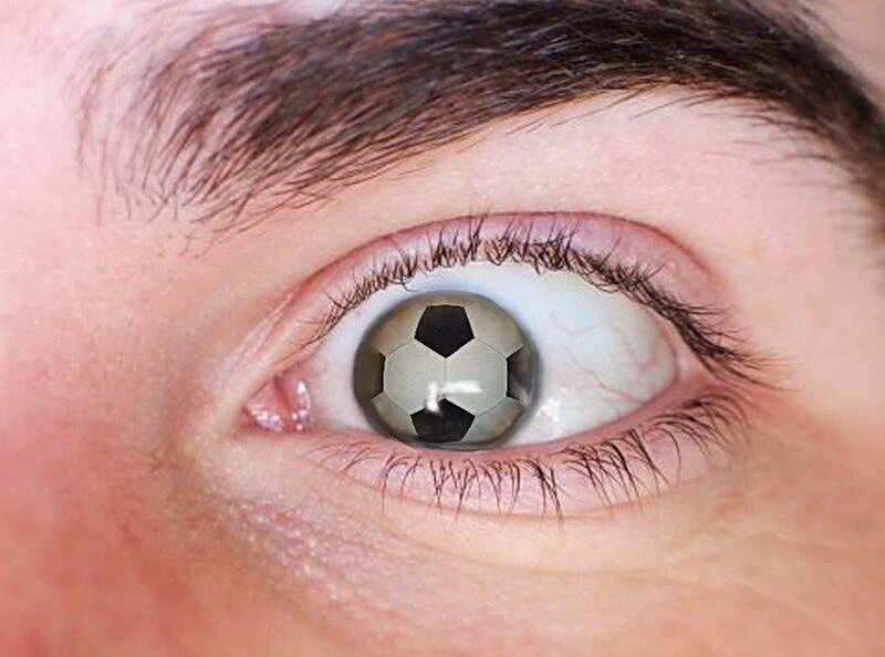 eye with soccer ball contact lens